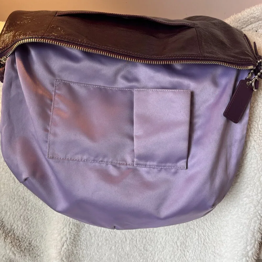 Coach Leather HOBO Shoulder Bag, Purple Patent Leather with HANG TAGS zip close